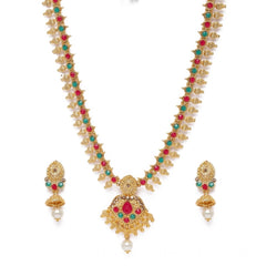 Mayawye Women's Rose Gold Plated Alloy Necklace & Earings Set (Green & Red)