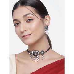 Mayawye Women's Rose Gold Plated Alloy Necklace & Earings Set (Silver)