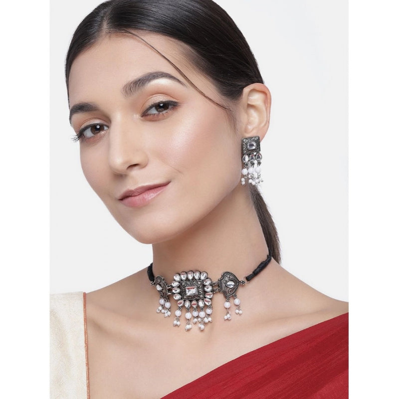 Mayawye Women's Rose Gold Plated Alloy Necklace & Earings Set (Silver)