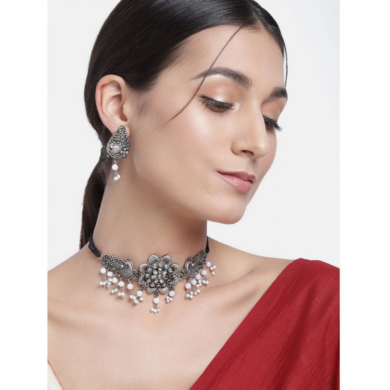 Mayawye Women's Rose Gold Plated Alloy Necklace & Earings Set (Silver)