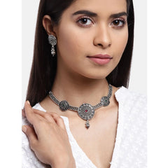 Mayawye Women's Rose Gold Plated Alloy Necklace & Earings Set (Silver)