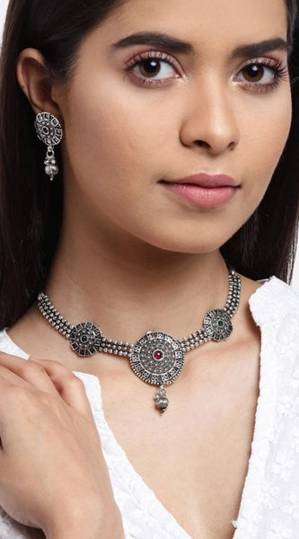 Mayawye Women's Rose Gold Plated Alloy Necklace & Earings Set (Silver)