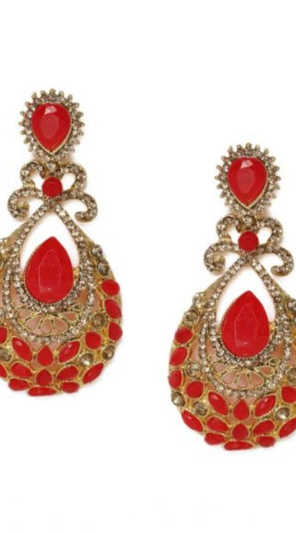 Mayawye Women's Rose Gold Plated Alloy Earrings (Gold & Red)