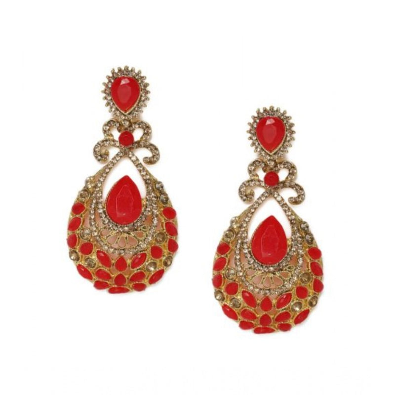 Mayawye Women's Rose Gold Plated Alloy Earrings (Gold & Red)