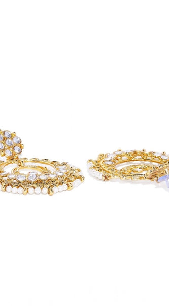 Mayawye Women's Rose Gold Plated Alloy Kundan Earrings & Mangtikka (White)