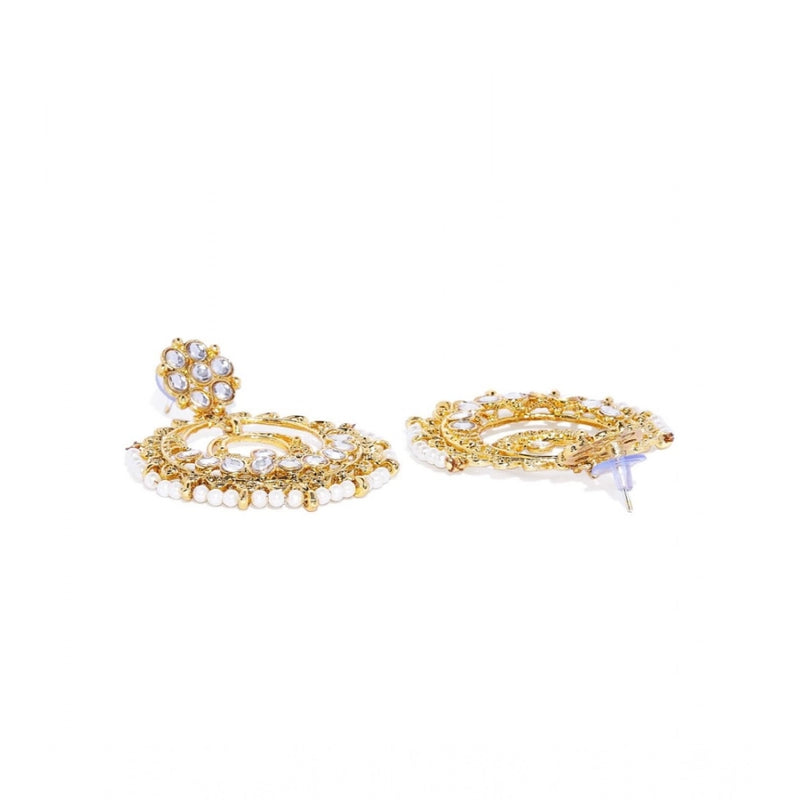 Mayawye Women's Rose Gold Plated Alloy Kundan Earrings & Mangtikka (White)