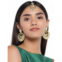 Mayawye Women's Rose Gold Plated Alloy Kundan Earrings & Mangtikka (White)
