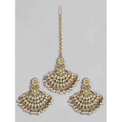 Mayawye Women's Rose Gold Plated Alloy Kundan Earrings & Mangtikka (White)