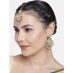 Mayawye Women's Rose Gold Plated Alloy Kundan Earrings & Mangtikka (White)