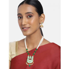 Mayawye Women's Rose Gold Plated Alloy Necklace & Earings Set (Green)