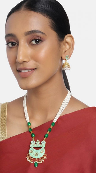 Mayawye Women's Rose Gold Plated Alloy Necklace & Earings Set (Green)