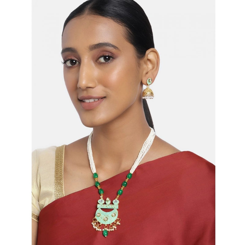 Mayawye Women's Rose Gold Plated Alloy Necklace & Earings Set (Green)