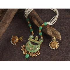Mayawye Women's Rose Gold Plated Alloy Necklace & Earings Set (Green)