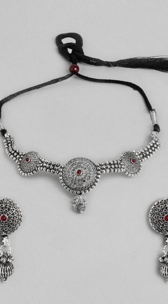 Mayawye Women's Rose Gold Plated Alloy Necklace & Earings Set (Silver)