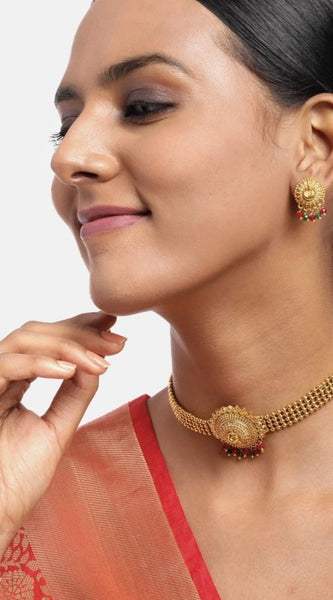 Mayawye Women's Rose Gold Plated Alloy Necklace & Earings Set (Gold)