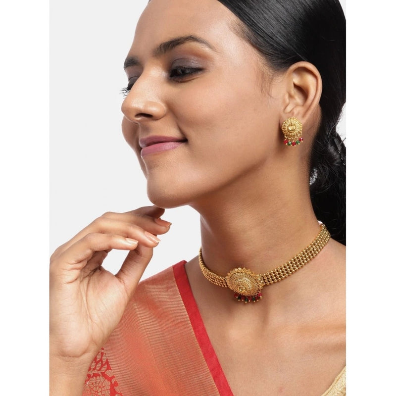 Mayawye Women's Rose Gold Plated Alloy Necklace & Earings Set (Gold)