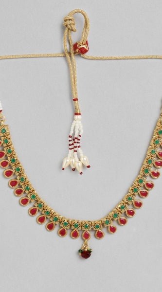 Mayawye Women's Rose Gold Plated Alloy Necklace & Earings Set (Green & Red)