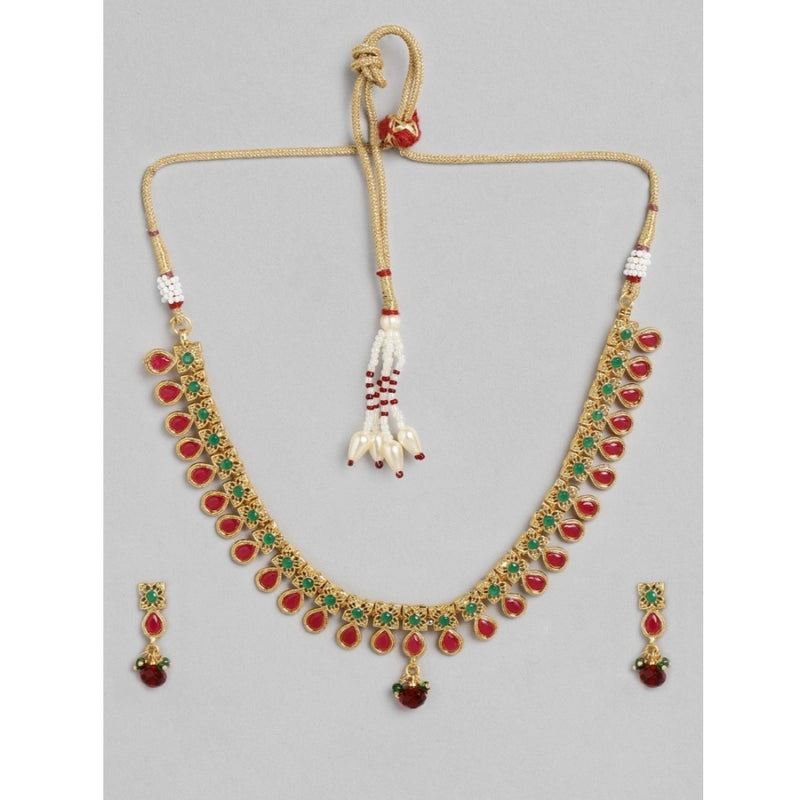 Mayawye Women's Rose Gold Plated Alloy Necklace & Earings Set (Green & Red)