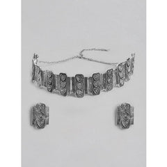 Mayawye Women's Rose Gold Plated Alloy Necklace & Earings Set (Silver)