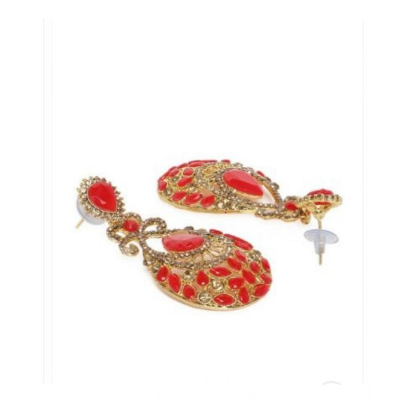 Mayawye Women's Rose Gold Plated Alloy Earrings (Gold & Red)