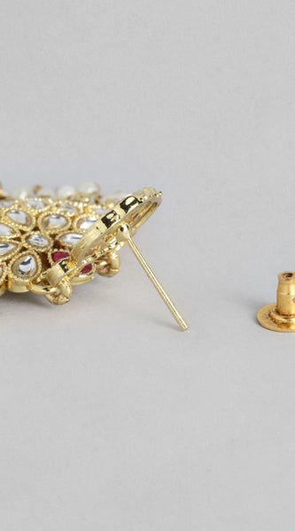 Mayawye Women's Rose Gold Plated Alloy Kundan Earrings & Mangtikka (White)