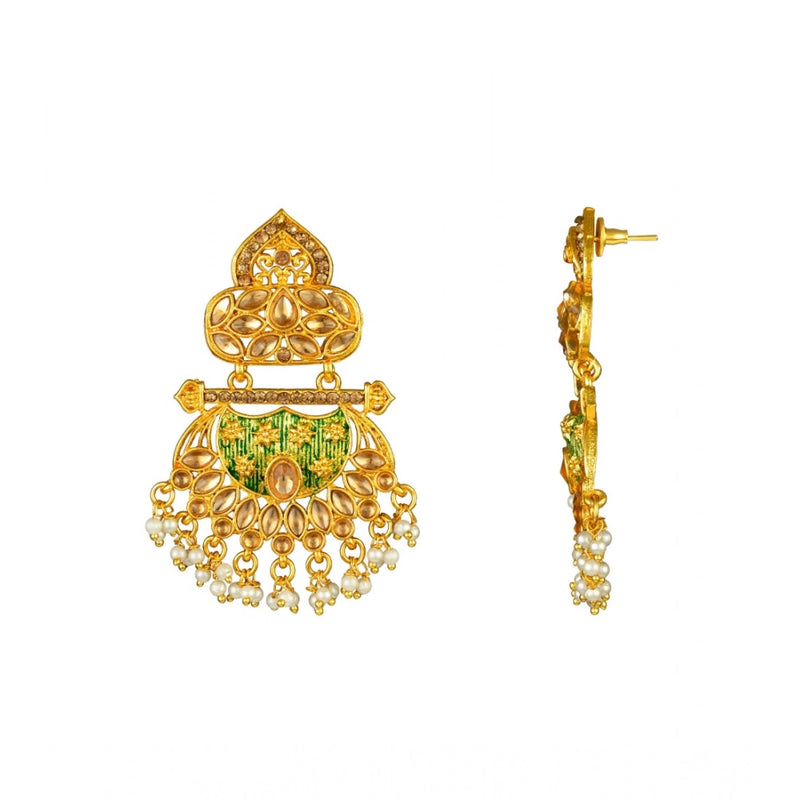 Mayawye Women's Rose Gold Plated Alloy Kundan Earrings & Mangtikka (Green)