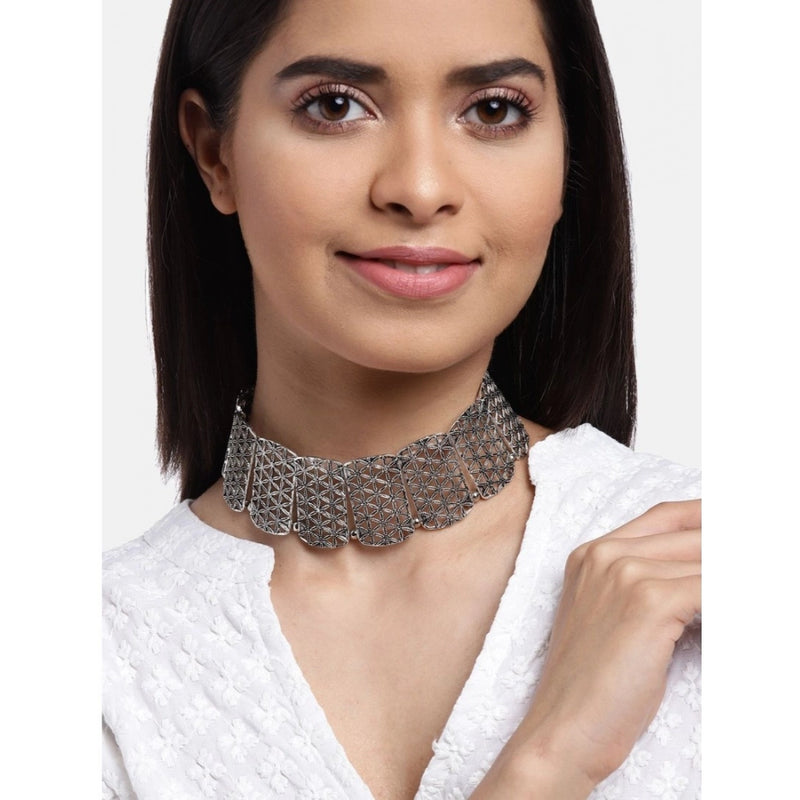 Mayawye Women's Rose Gold Plated Alloy Choker (Silver)