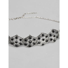 Mayawye Women's Rose Gold Plated Alloy Choker (Silver & Black)