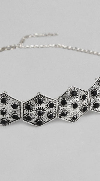 Mayawye Women's Rose Gold Plated Alloy Choker (Silver & Black)