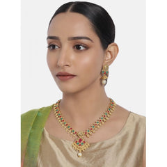 Mayawye Women's Rose Gold Plated Alloy Necklace & Earings Set (Green & Red)