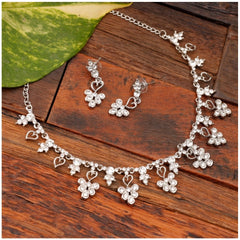 Mayawye Women's Rose Gold Plated Brass Necklace & Earings Set (Silver)