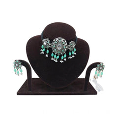 Mayawye Women's Rose Gold Plated Alloy Necklace & Earings Set (Light Green)