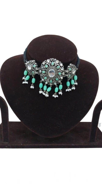 Mayawye Women's Rose Gold Plated Alloy Necklace & Earings Set (Light Green)