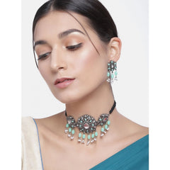 Mayawye Women's Rose Gold Plated Alloy Necklace & Earings Set (Light Green)