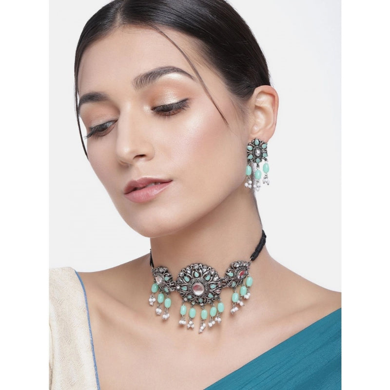 Mayawye Women's Rose Gold Plated Alloy Necklace & Earings Set (Light Green)