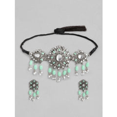 Mayawye Women's Rose Gold Plated Alloy Necklace & Earings Set (Light Green)