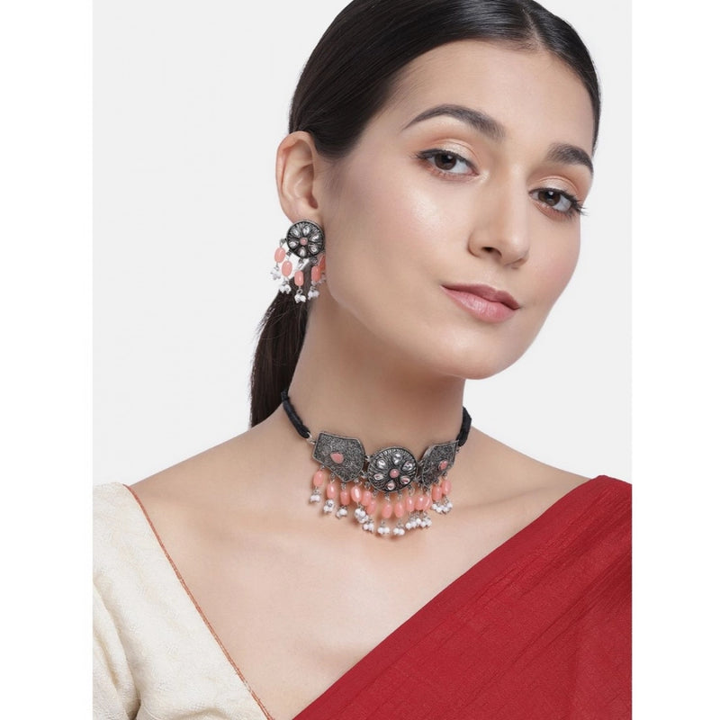 Mayawye Women's Rose Gold Plated Alloy Necklace & Earings Set (Orange)