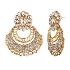Mayawye Women's Rose Gold Plated Alloy Kundan Earrings & Mangtikka (White)