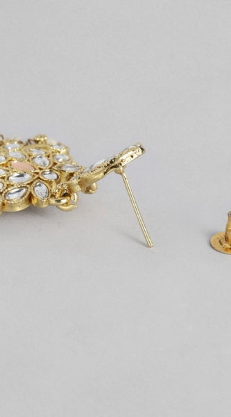 Mayawye Women's Rose Gold Plated Alloy Kundan Earrings & Mangtikka (White)