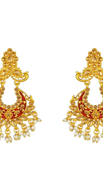 Mayawye Women's Rose Gold Plated Alloy Kundan Earrings & Mangtikka (Maroon)