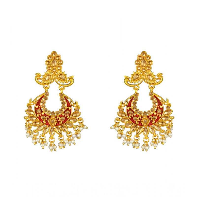 Mayawye Women's Rose Gold Plated Alloy Kundan Earrings & Mangtikka (Maroon)