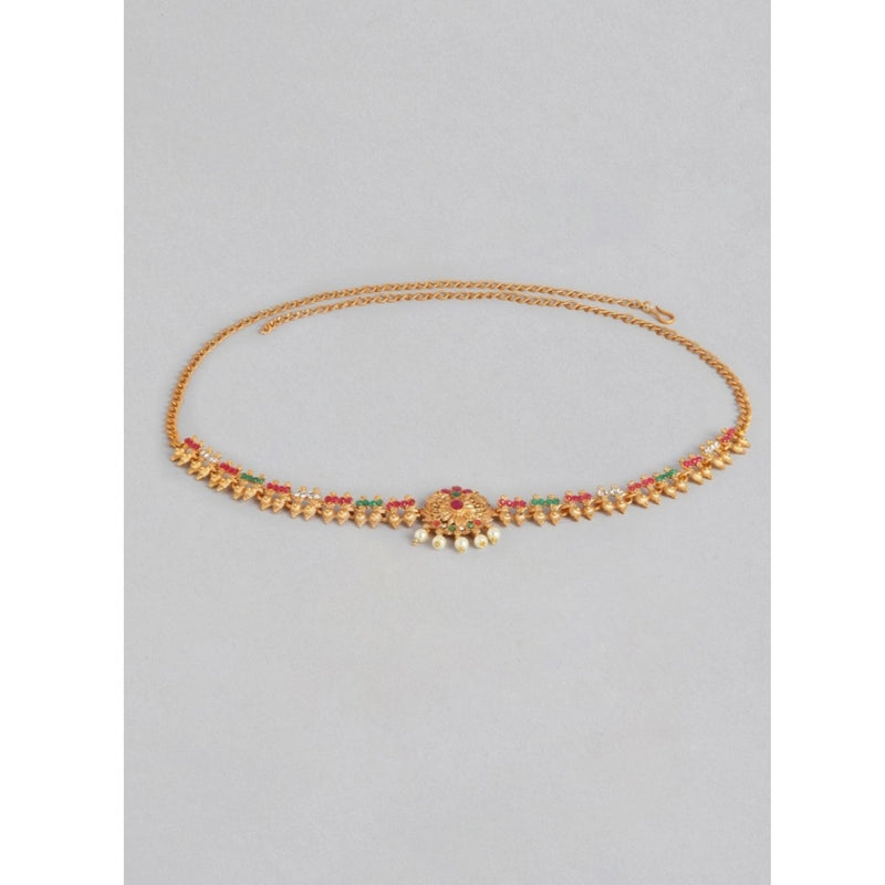 Mayawye Women's Rose Gold Plated Alloy Hip Belt Kamarband (Red & Green)