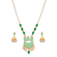 Mayawye Women's Rose Gold Plated Alloy Necklace & Earings Set (Green)