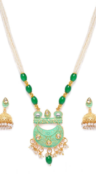 Mayawye Women's Rose Gold Plated Alloy Necklace & Earings Set (Green)
