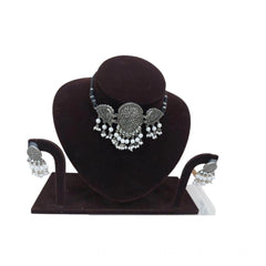Mayawye Women's Rose Gold Plated Alloy Necklace & Earings Set (Silver)
