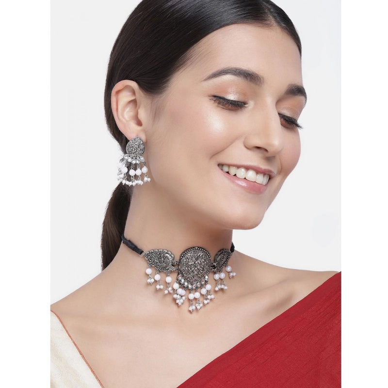 Mayawye Women's Rose Gold Plated Alloy Necklace & Earings Set (Silver)
