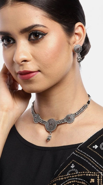 Mayawye Women's Rose Gold Plated Alloy Necklace & Earings Set (Silver)