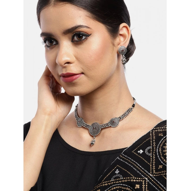 Mayawye Women's Rose Gold Plated Alloy Necklace & Earings Set (Silver)