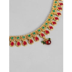 Mayawye Women's Rose Gold Plated Alloy Necklace & Earings Set (Green & Red)