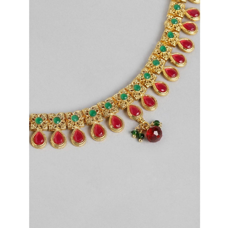 Mayawye Women's Rose Gold Plated Alloy Necklace & Earings Set (Green & Red)